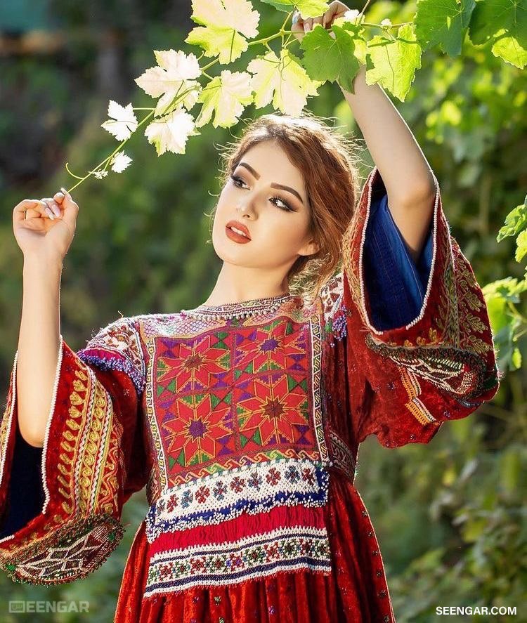 Crimson Floral Afghan Dress - Image 3