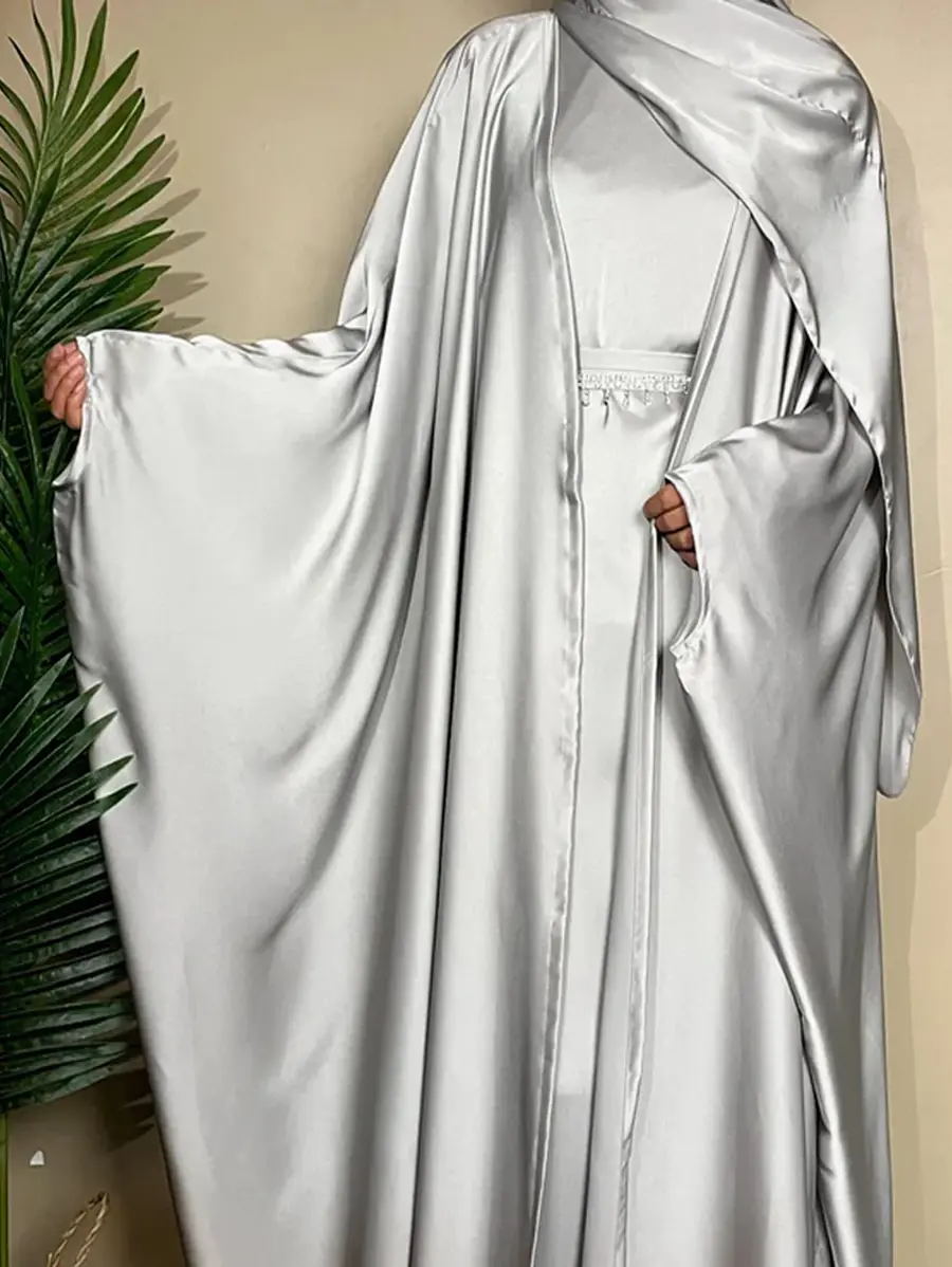 Grey Full Cover Abaya 5 piece with Niqab Set .